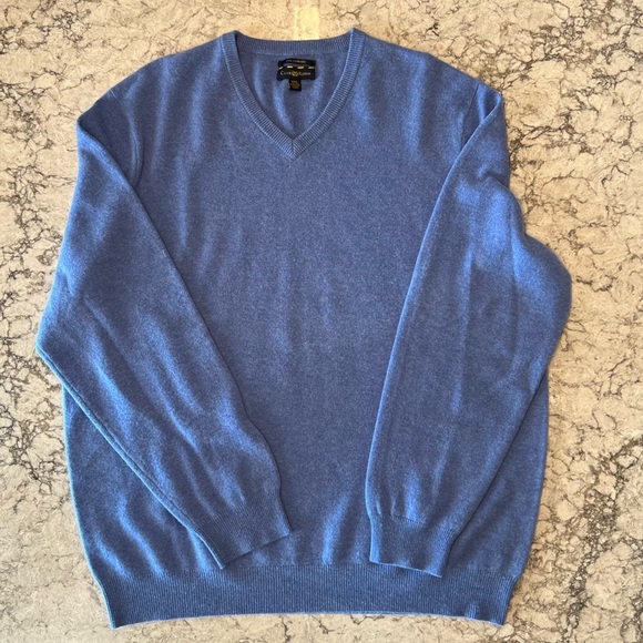 Club Room 100% Cashmere Men’s V-Neck Sweater - XXL Navy Heather Blue Tone - Picture 2 of 9